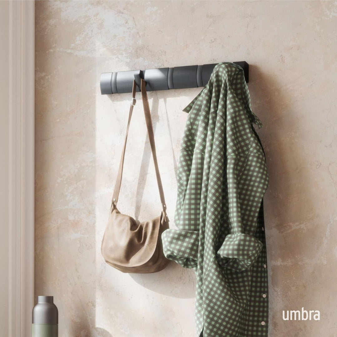 Umbra Flip 5 Garderobenhaken – Moderne, Schlichte und Platzsparende Garderobenleiste mit 5 Beweglich