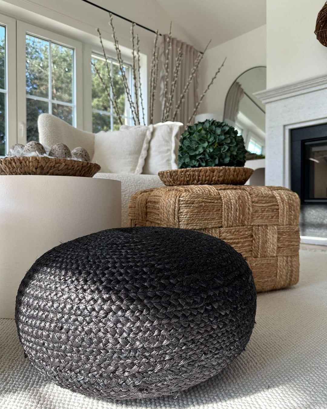 Natürlicher Pouf aus Jute schwarz ø 50 cm rund Tifelt