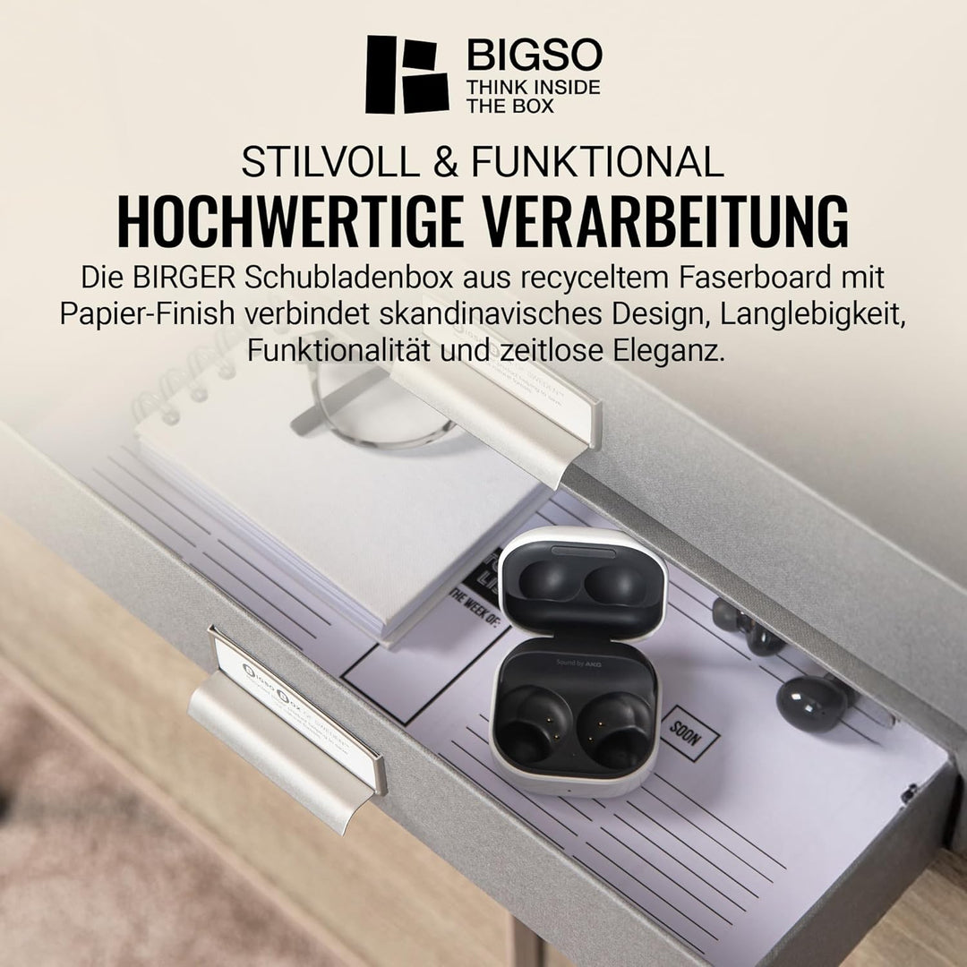 BIGSO BIRGER Schubladenbox – Aufbewahrungsbox mit 2 Schubladen – Schreibtisch Ablage für Dokumente &