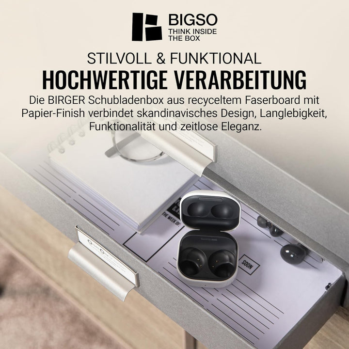 BIGSO BIRGER Schubladenbox – Aufbewahrungsbox mit 2 Schubladen – Schreibtisch Ablage für Dokumente &