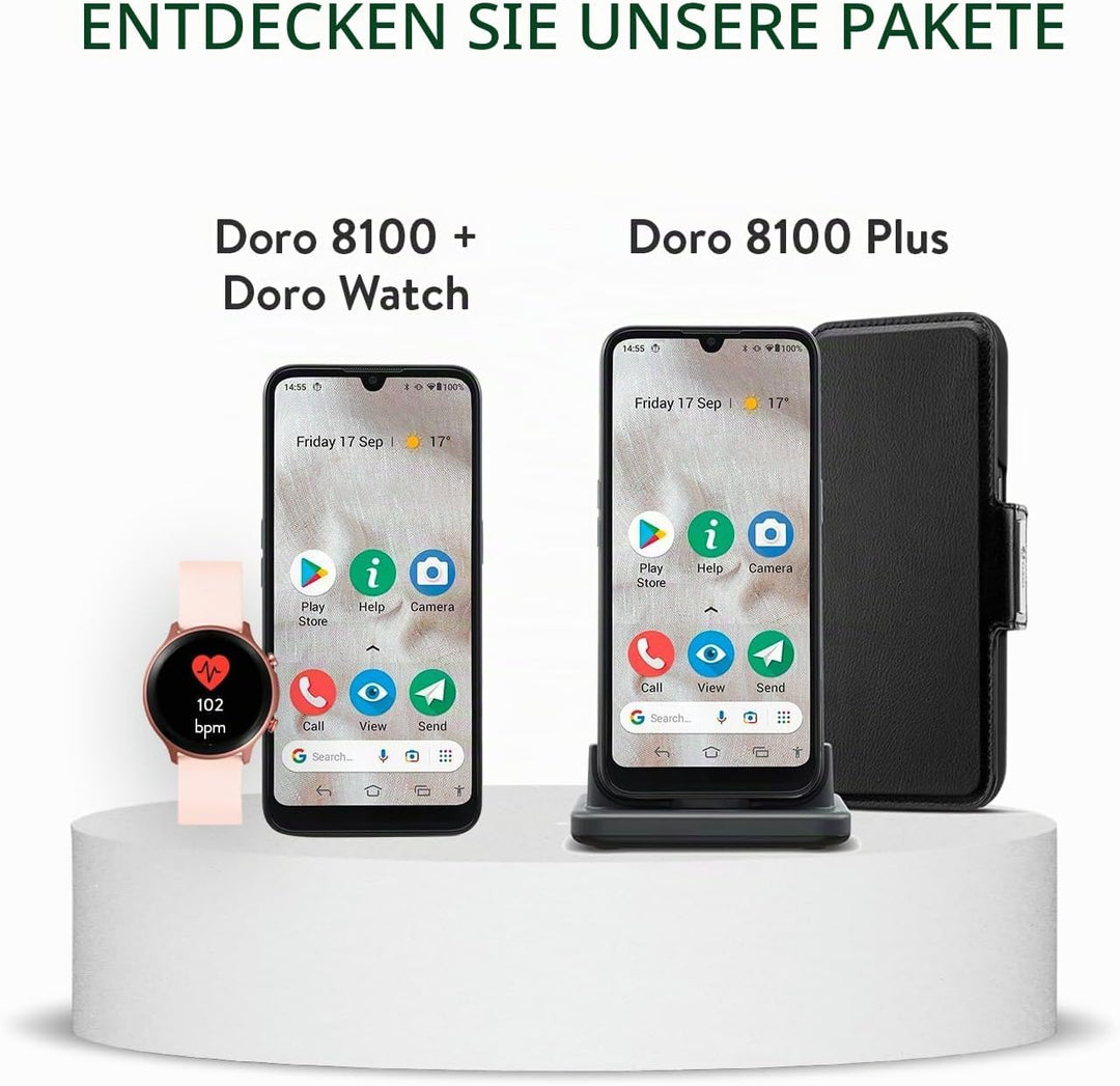 Doro 8100 Plus – 4G entsperrtes Smartphone für Senioren – 13 MP Dreifach-Kamera – wasserfestes Andro