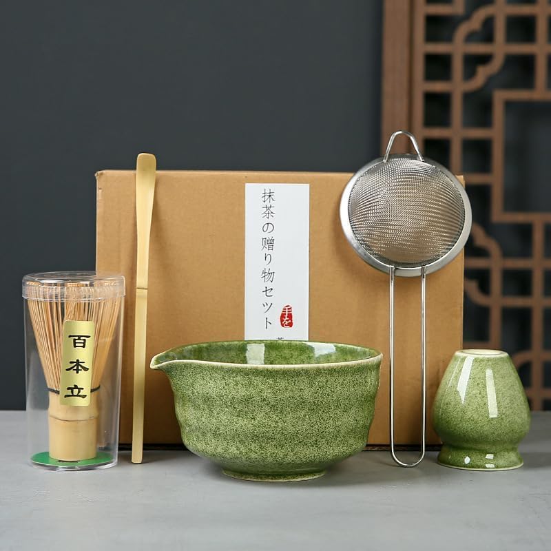 Generisch Traditionelles Japanisches Matcha-Tee-Zeremonie-Set, 5-teilig mit Schale, Halter und Sieb,