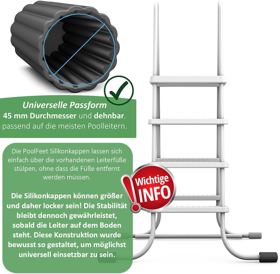 PoolFeet Universelle Silikon Schutzkappen für Poolleiterfüsse, Schützt die Poolfolie vor Beschädigun