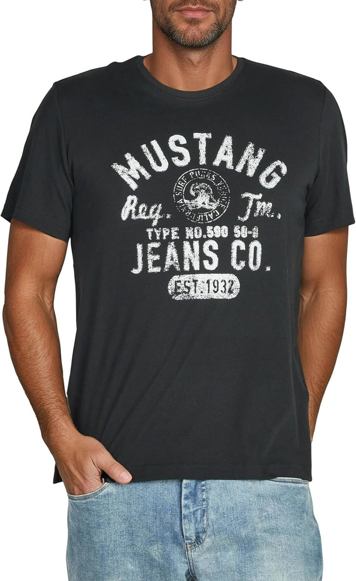 MUSTANG Herren T-Shirt 4er Pack Frontprint O-Neck Rundhalsausschnitt Kurzarm Regular Tee Shirt 100%