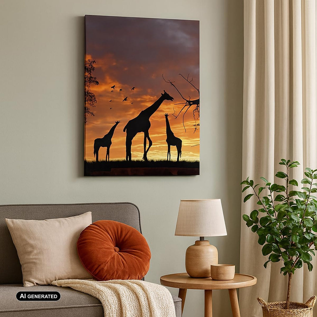 Bilder auf Leinwand Giraffe Afrika Sonne Safari Leinwandbild mit Rahmen 45x80cm Wandbilder Dekoratio
