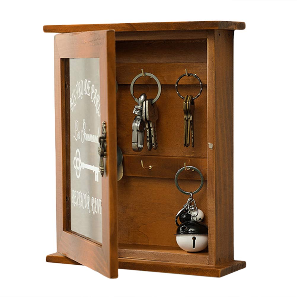 Key Organizer Wooden Wall Key Mounted Wall Box Schöne robuste Retro Glastür Schlüssel Aufbewahrungsb