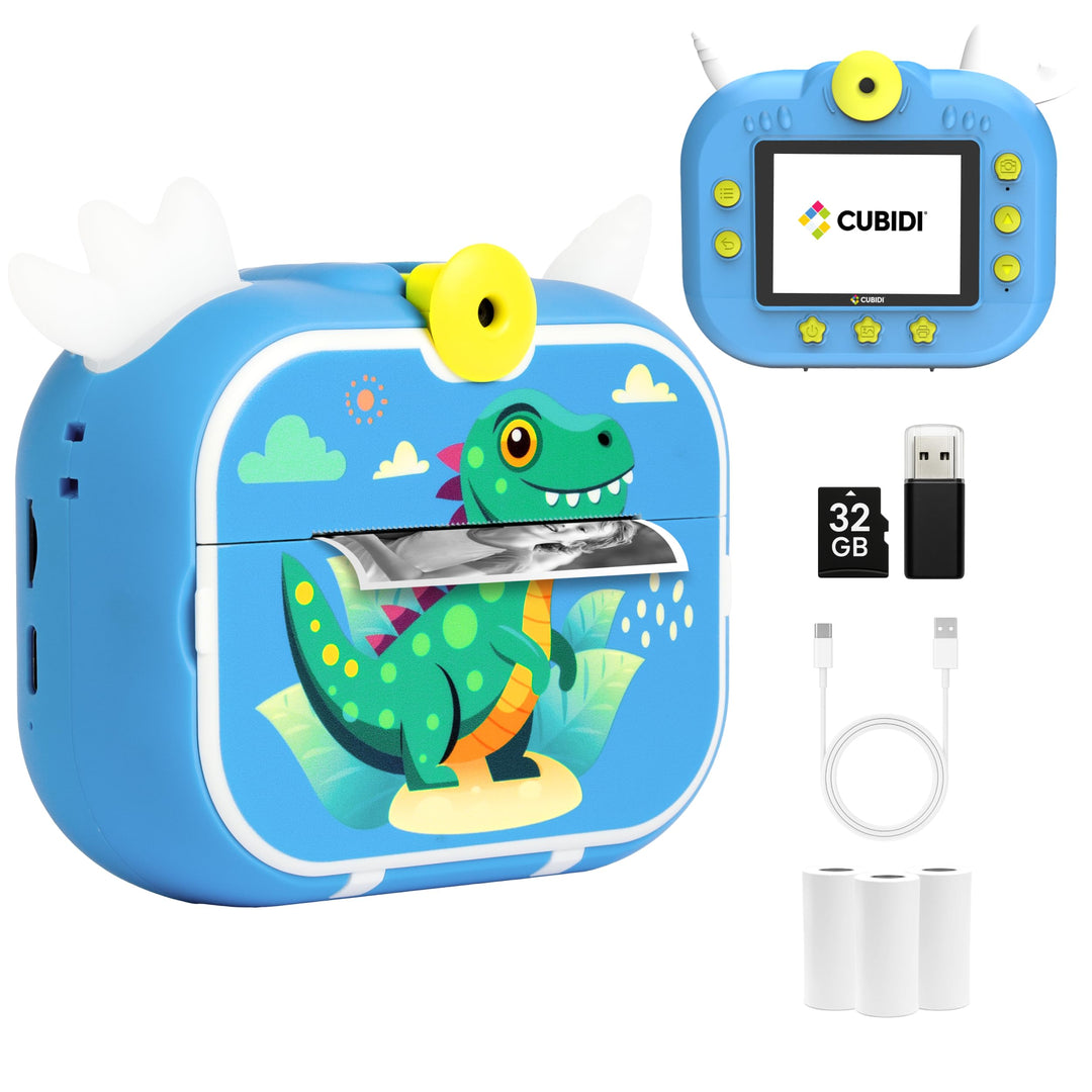 CUBIDI® - Kinder Kamera Sofortbildkamera - Digitalkamera Kinder mit Druckpapier & 32GB Karte Jungen