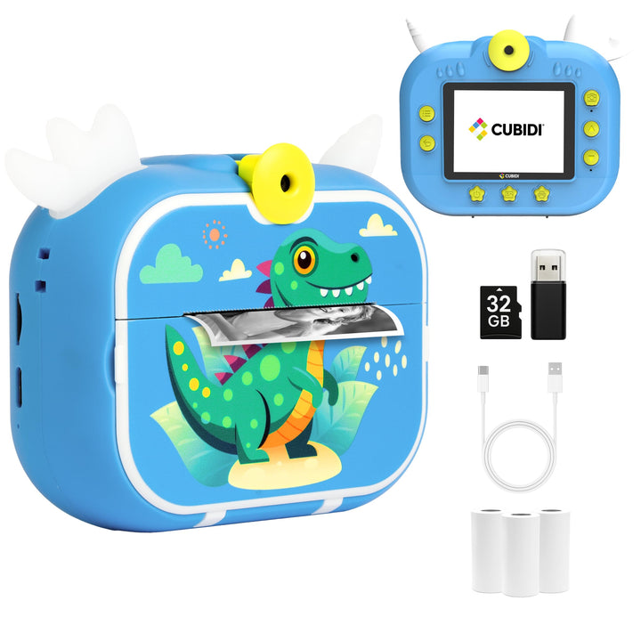 CUBIDI® - Kinder Kamera Sofortbildkamera - Digitalkamera Kinder mit Druckpapier & 32GB Karte Jungen