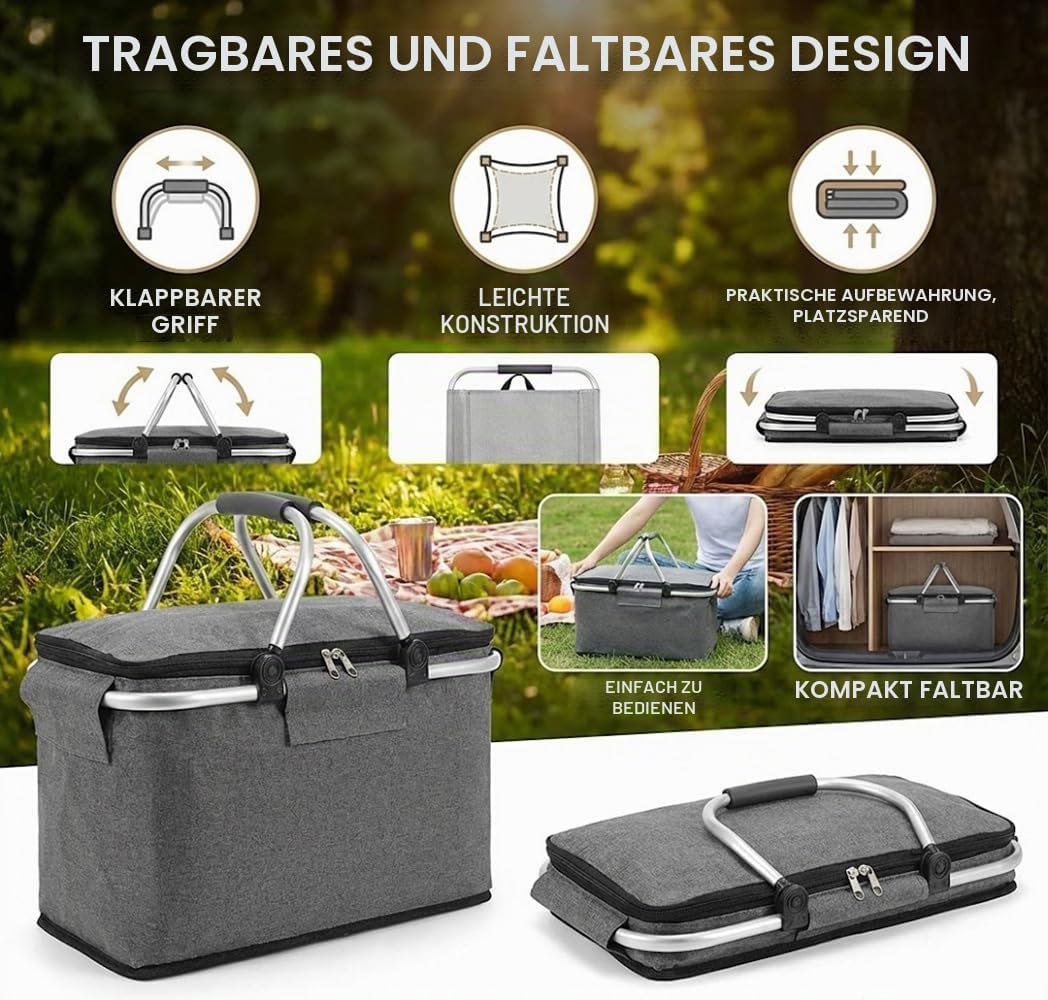 Einkaufskorb Faltbar, Einkaufskorb mit Kühlfunktion, Tragekorb, Thermo als Picknickkorb,für Picknick