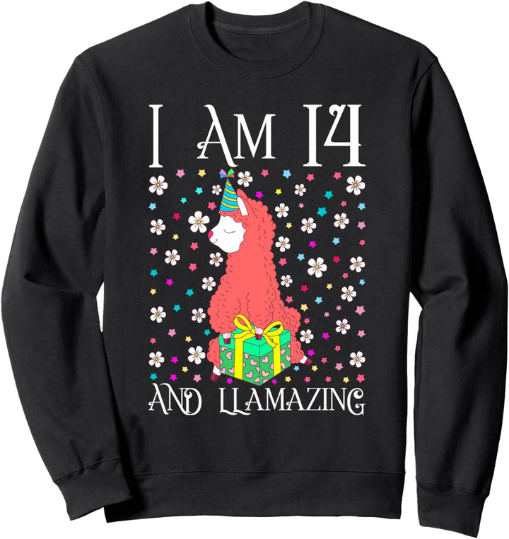 Kids I'm 14 Llamazing Gift Girl Llama Happy 14th Birthday Sweatshirt