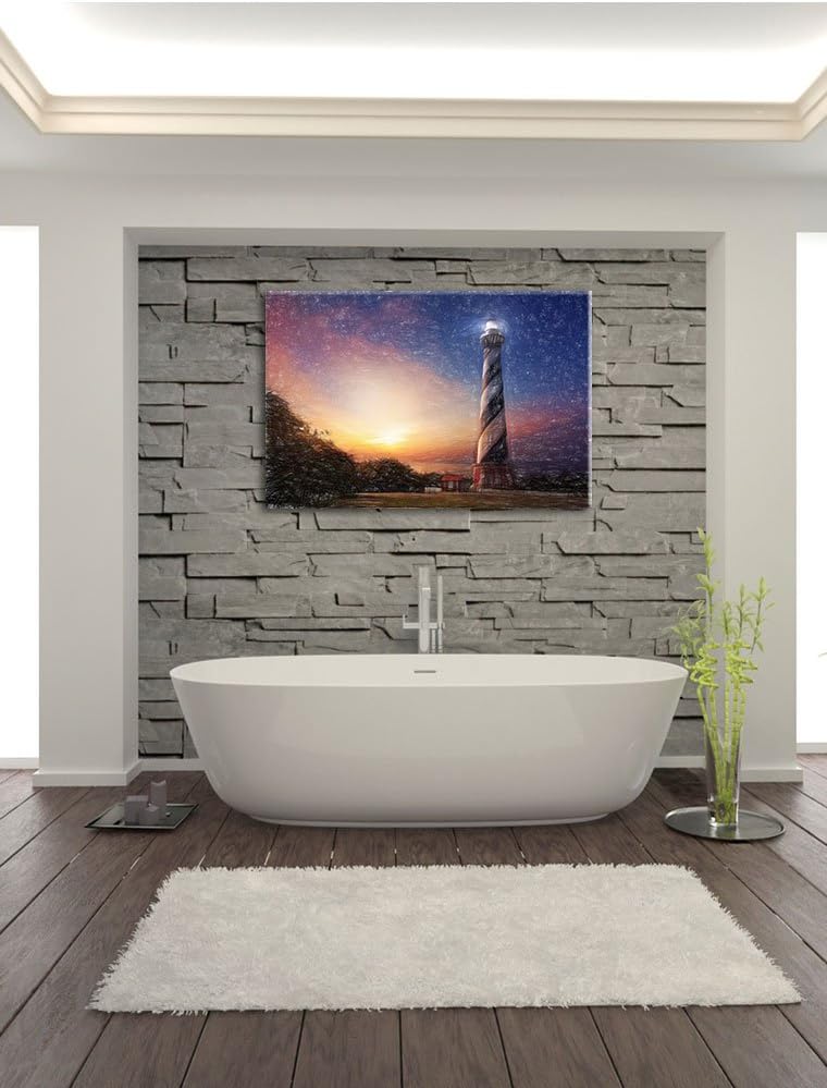 Pixxprint Cape Hatteras Leuchtturm / 100x70cm Leinwandbild bespannt auf Holzrahmen/Wandbild Kunstdru