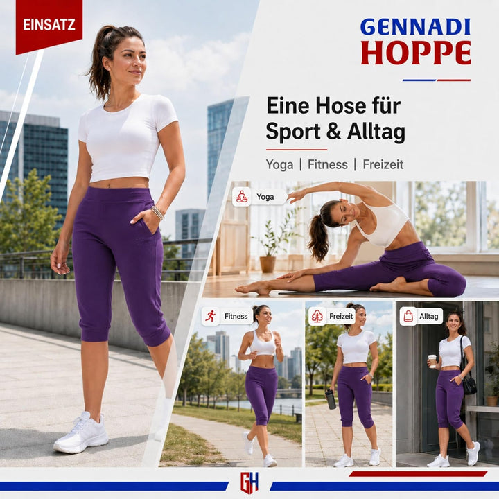 Gennadi Hoppe Damen 3/4 Trainingshose Sporthose kurz Hose Sport &amp; Fitness Shorts S Lila (Purple), S