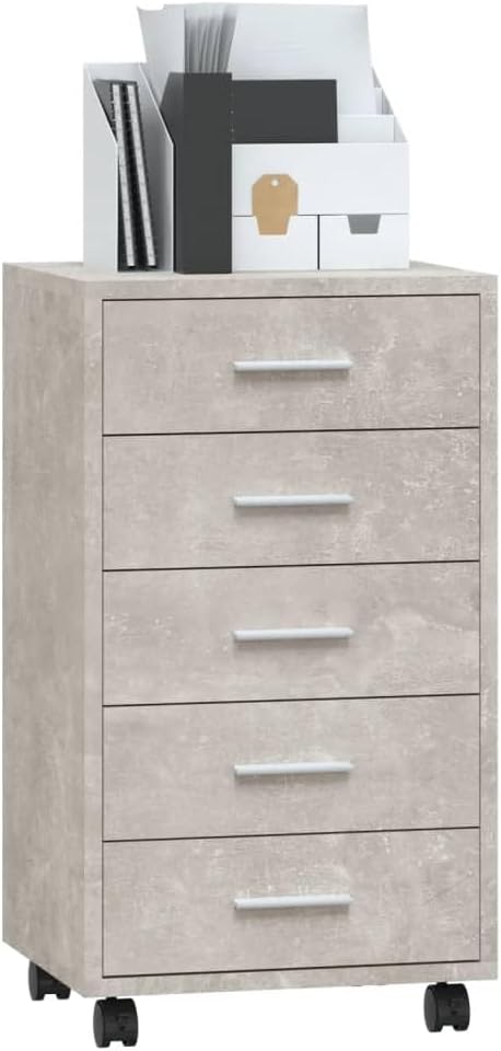 Nachttisch mit 5 Schubladen, Beistellschrank mit Rollen, Kleiner Schrank, Büroschrank, Rollcontainer