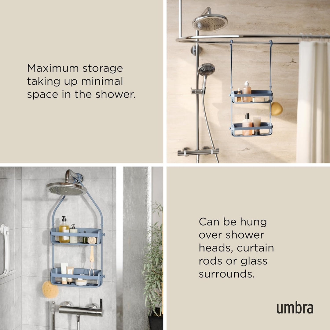 Umbra Flex Hängende Duschablage mit 2 Ablagen, Badewannenablage und Bad-Organizer, Schieferblau, Sch