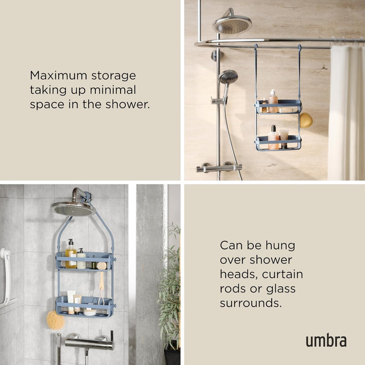 Umbra Flex Hängende Duschablage mit 2 Ablagen, Badewannenablage und Bad-Organizer, Schieferblau, Sch