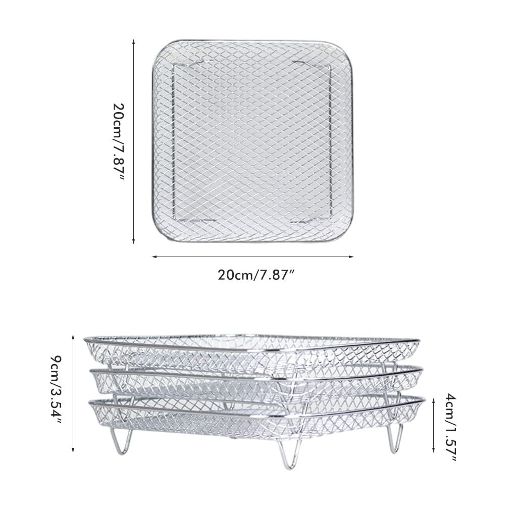 3PCS Air Fryer Rack, Stapelbares Edelstahl Heissluftfritteuse Grillrost Luftfritteuse-Gestell Quadra