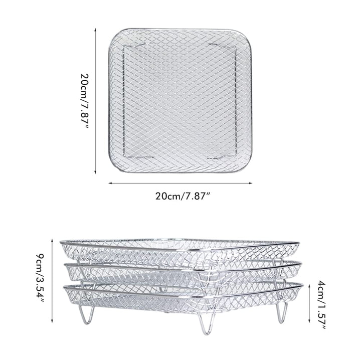3PCS Air Fryer Rack, Stapelbares Edelstahl Heissluftfritteuse Grillrost Luftfritteuse-Gestell Quadra