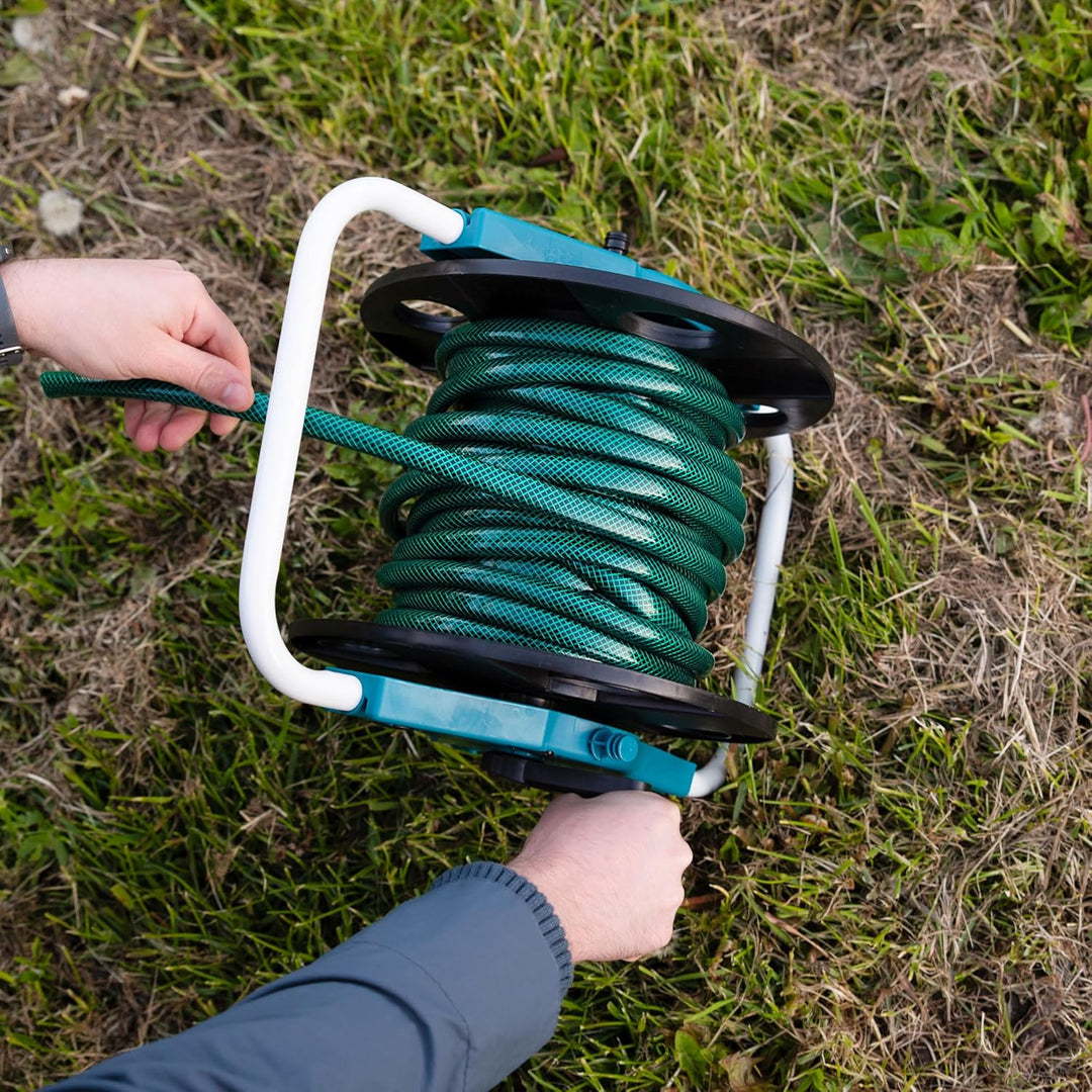 Sillar Schlauchtrommel mit Drehgriff, Wasserschlauchtrommel mit Nachtropfstopp | Für 45m (1/2”) Gart