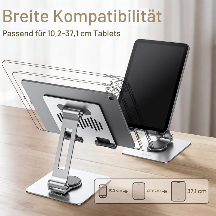JETech Tablet Ständer, Einstellbare Drehlager Desktop Halter mit 360 Grad Drehbarem Fuss, Faltbare H