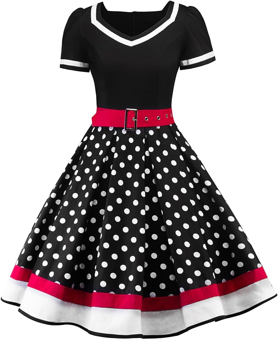 AXOE Damen 50er Jahre Kleider Rockabilly Petticoat Vintage XXL Schwarz, XXL Schwarz