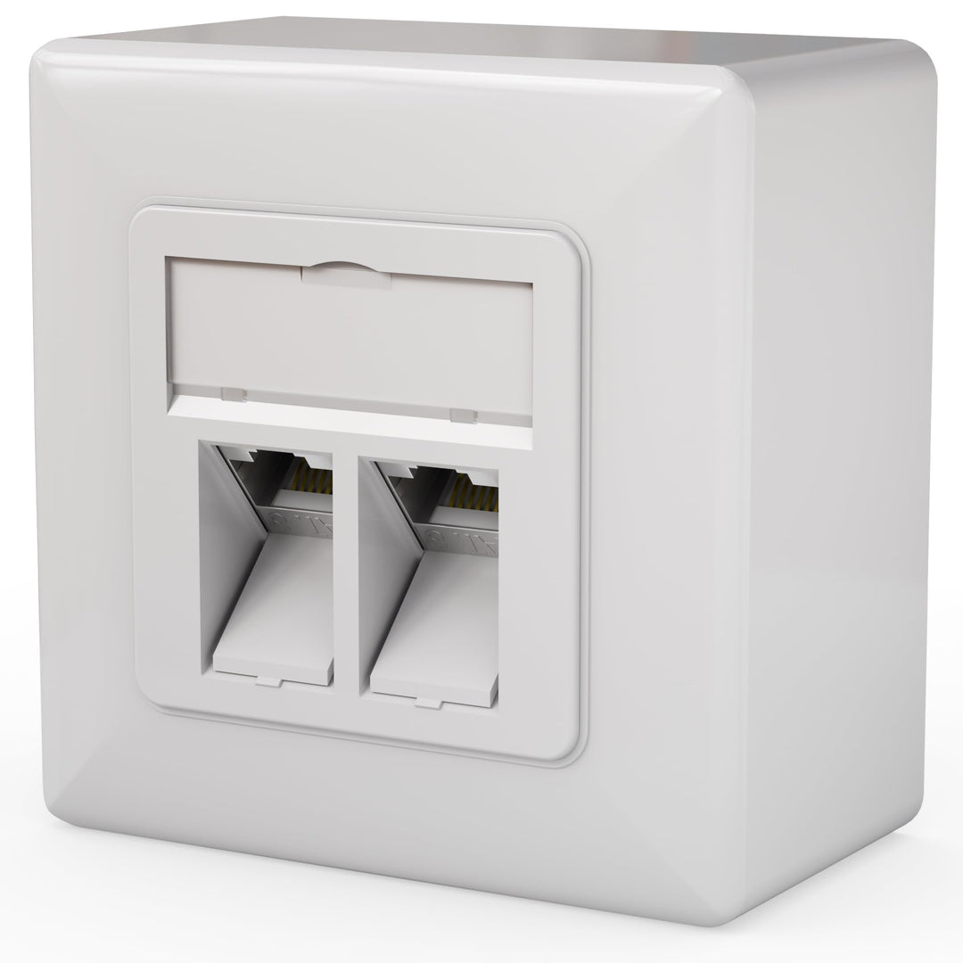 maintec CAT8.1 Universal Netzwerkdose, 40 Gbit/s Ethernet, Aufputz oder Unterputz, 2x RJ45 Keystone