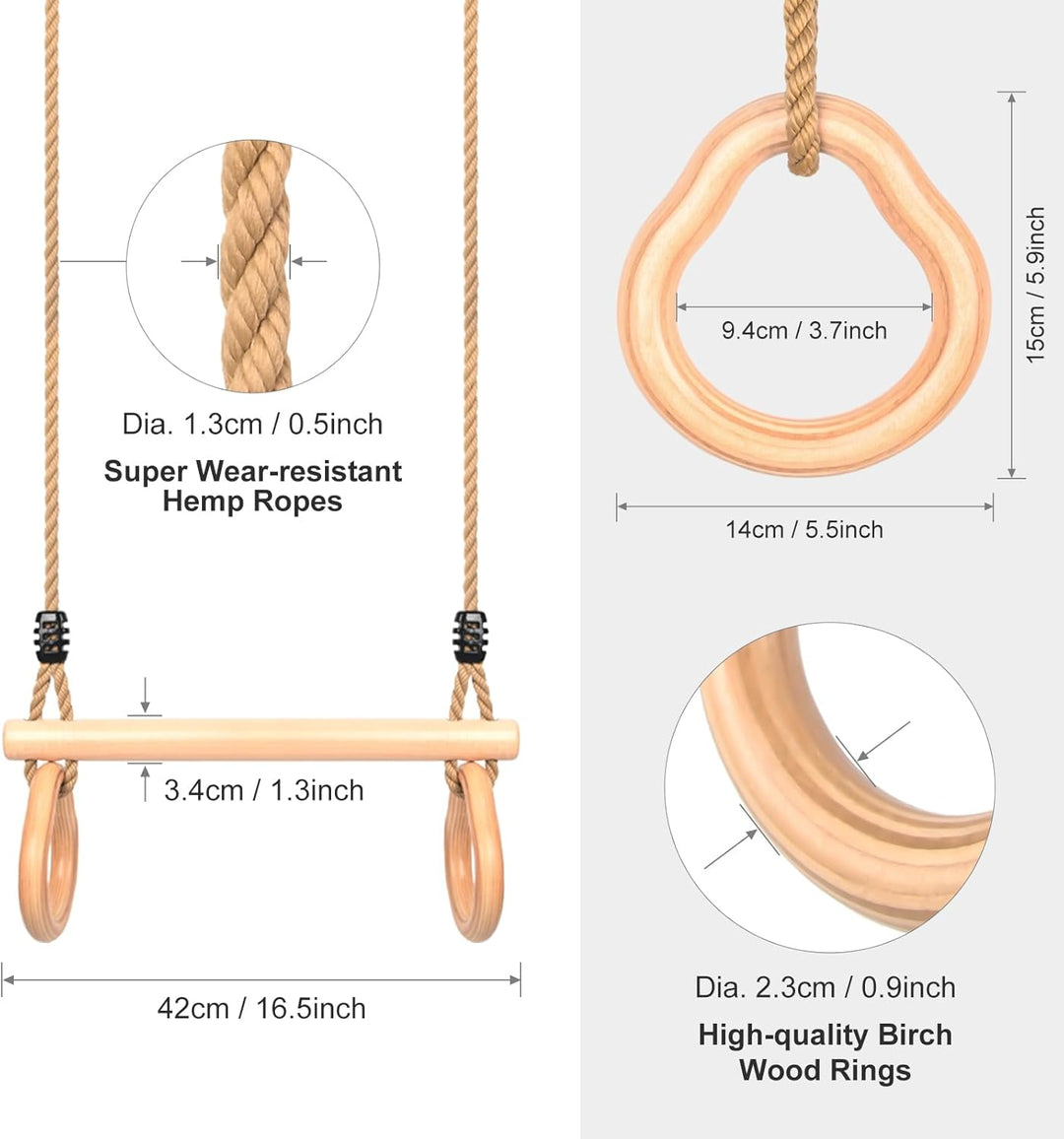 Trapez Schaukel, Trapez Stange Outdoor mit Turnringen Multifunktions Schaukel Kinder mit Verstellbar