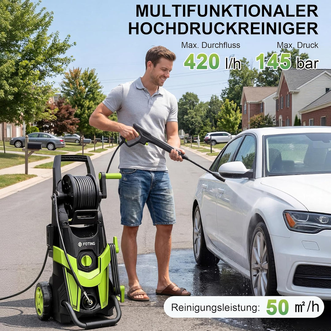 Hochdruckreiniger, Druck: max. 145 bar, 6-in-1-Düse, Fördermenge: 420 l/h, Flächenleistung: 50 m²/h,