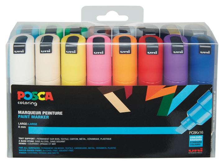 uni-ball POSCA (182616) Marker mit breiter Keilspitze, 16er Set, 16er Set