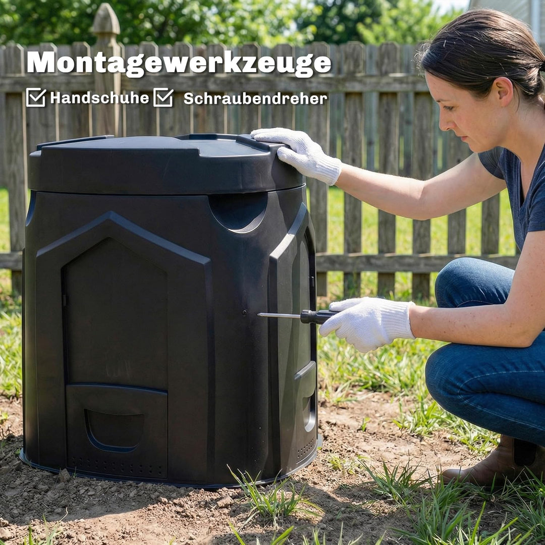 Outsunny Gartenkomposter, 240L, 78 x 75 x 78 cm Dreieckiger Kompostbehälter mit 3 Türen, 66 Lüftungs