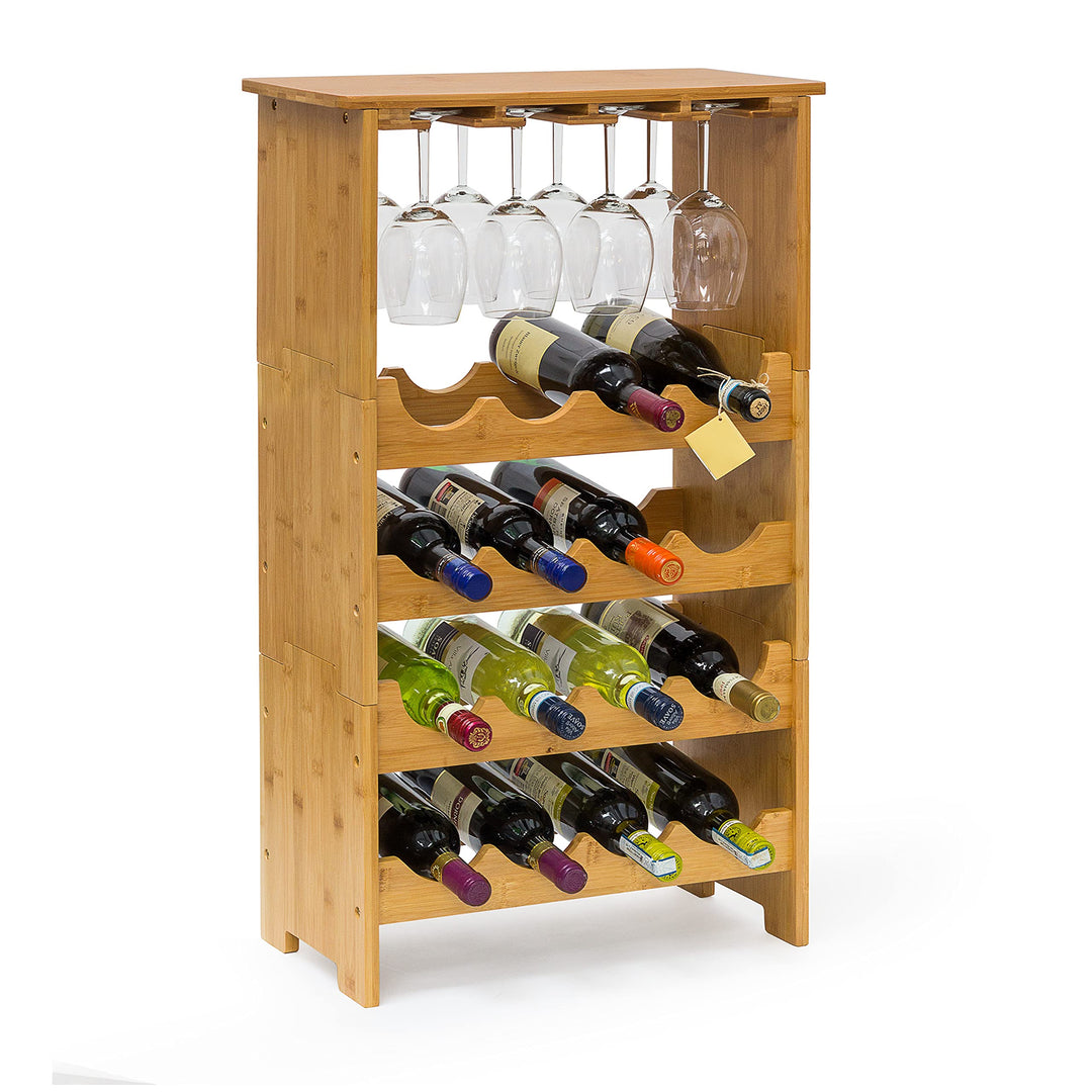 Relaxdays Weinregal aus edlem Bambus H x B x T: ca. 84 x 50 x 24 cm Weinhalter für 16 Flaschen und 1