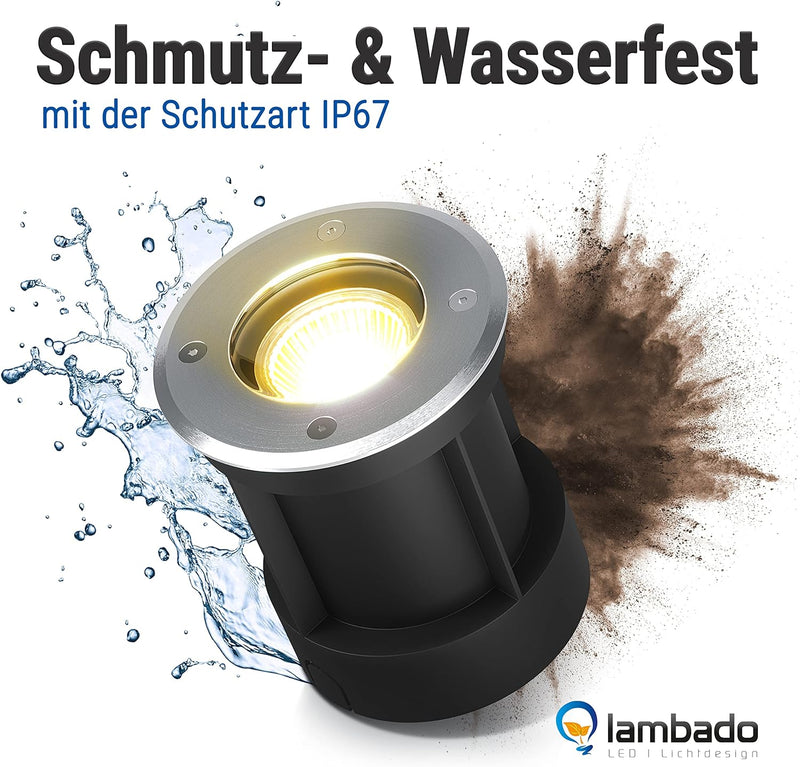 lambado® LED Bodeneinbaustrahler für Aussen IP67 - Wasserdicht & Befahrbar inkl. 3W 230V GU10 Strahl