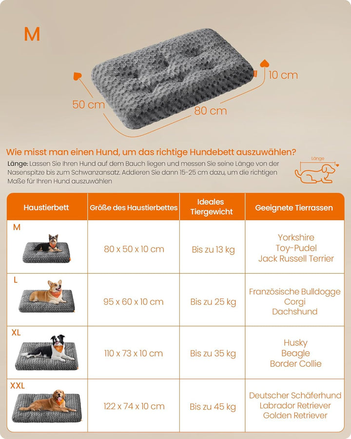 Feandrea Hundebett, Hundekissen M, für kleine Hunde, Flauschige Hundematte, Plüsch, 80 x 50 cm, weic