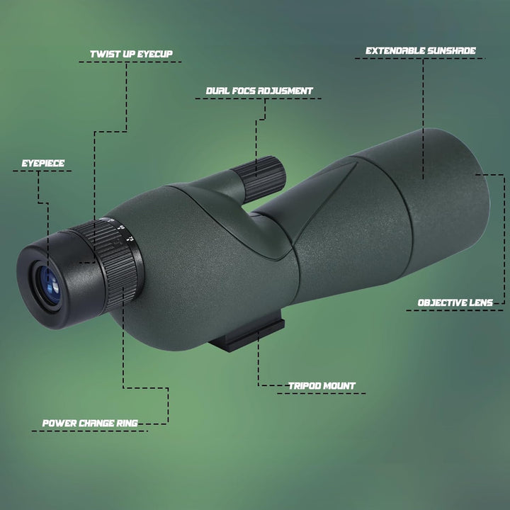 25-75X Spektive mit Stativ, Zoom Wasserdichtes BAK4 Prisma-Monokular-Teleskop für Vogelbeobachtung,