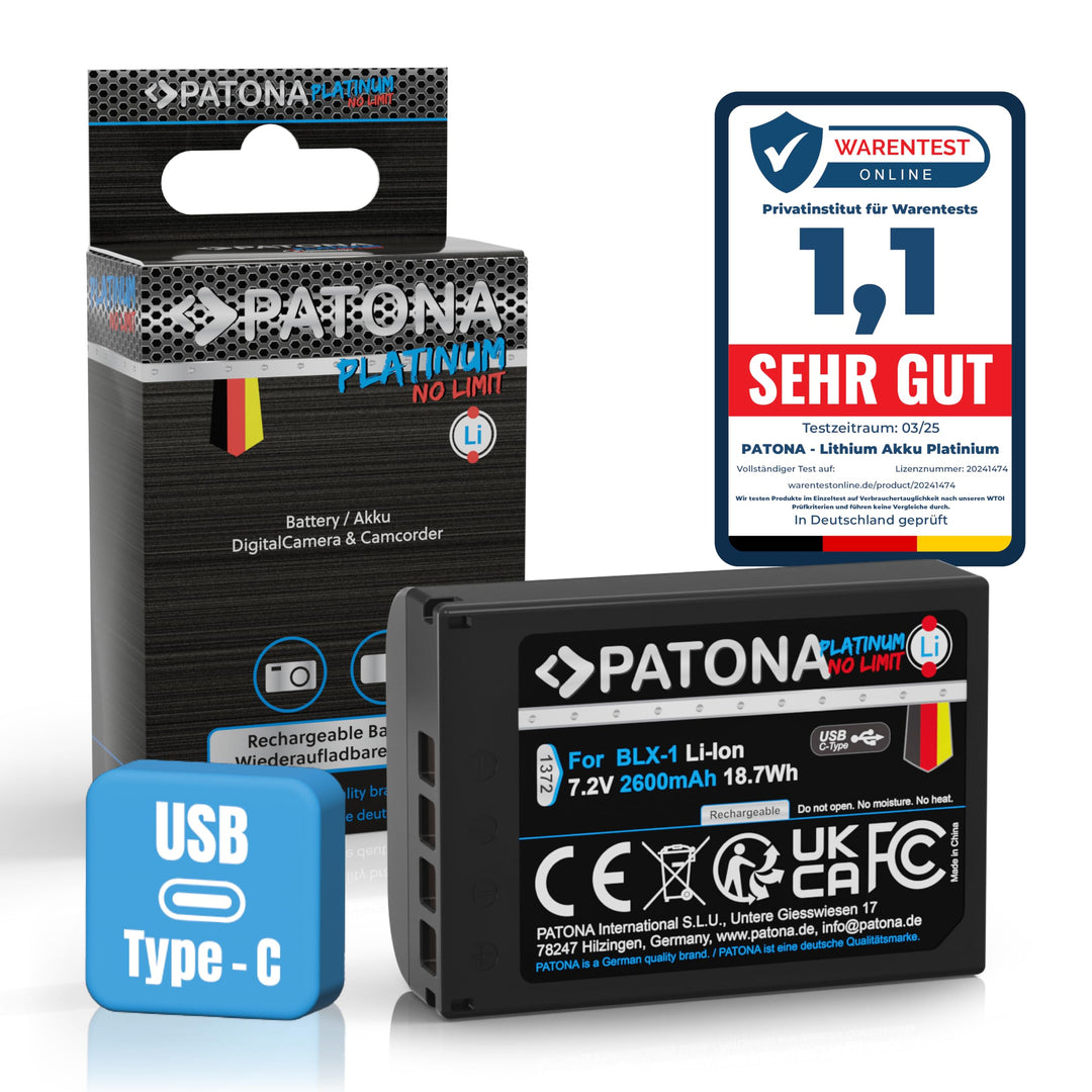 PATONA Platinum BLX-1 Akku 2600mAh / 18,7Wh / 7.2V USB-C Input kompatibel mit Olympus OM-1 OM-3 OM1