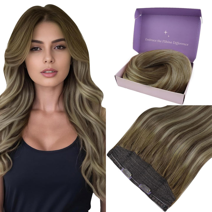 Fshine Extensions Flip in Balayage Remy Human Extensions Echthaar Mit Draht 40cm Dunkelbraun Gemisch