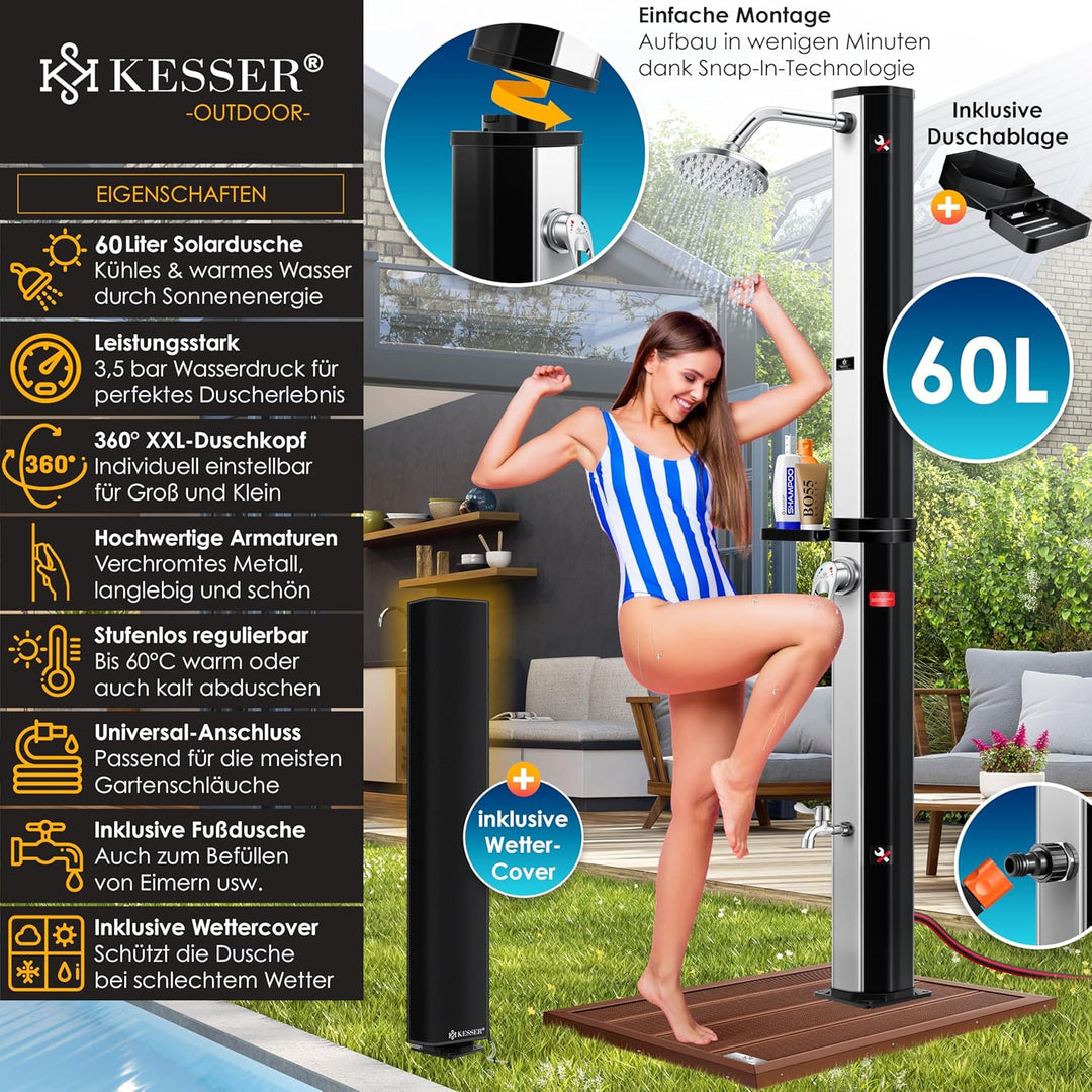 KESSER® Solardusche 60L Gartendusche, Solar Dusche für Garten & Pool mit warmem Wasser, Pooldusche o