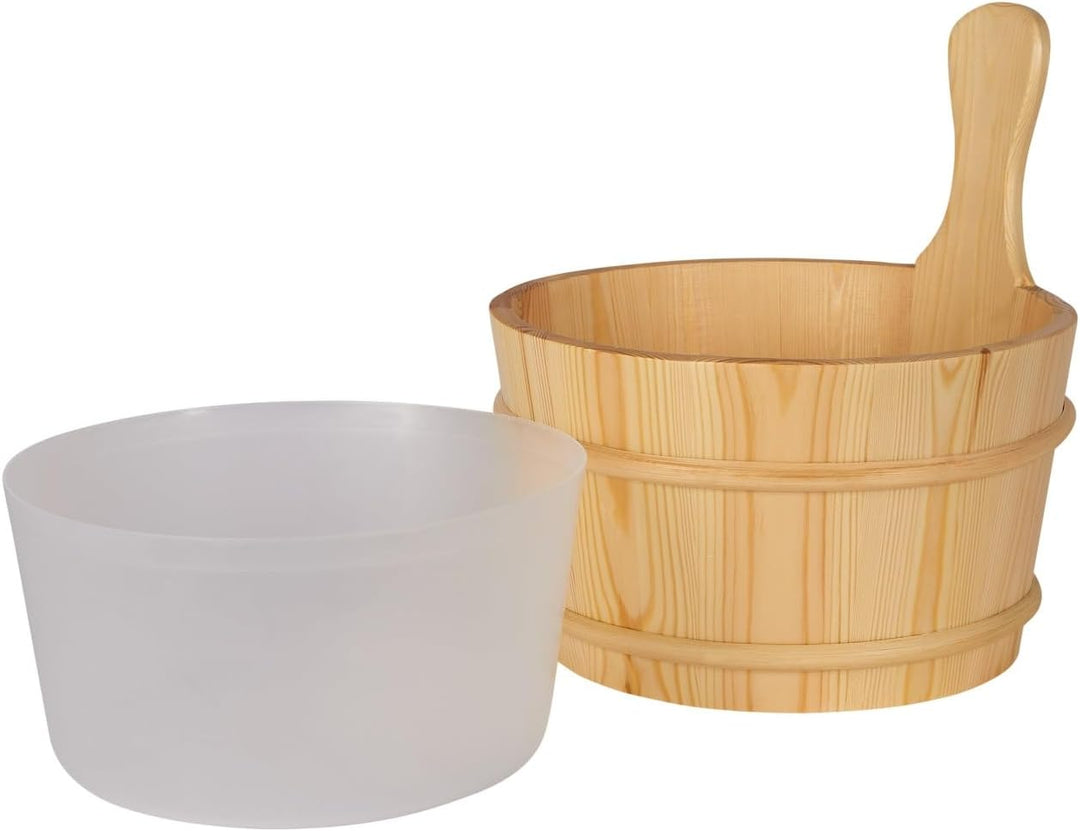 SUNNYDEALS klassisches Saunazubehörset | Saunaset 4-teilig aus naturbelassenem Holz | Saunaeimer &amp; K