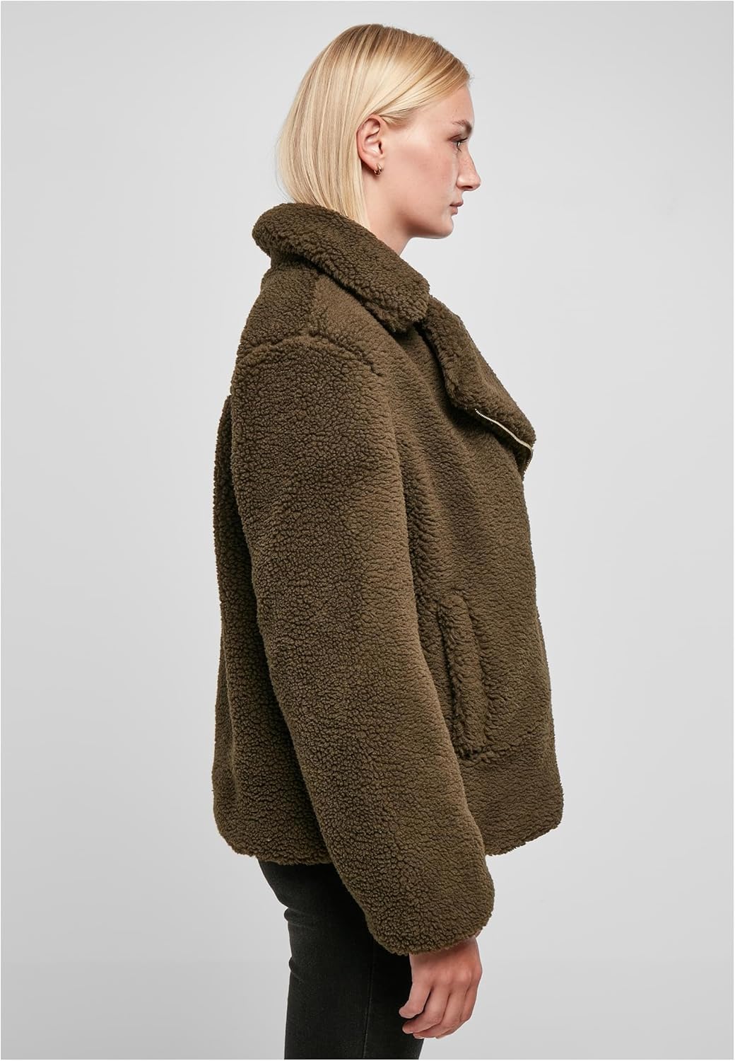 Urban Classics Damen Ladies Sherpa Biker Jacket Jacke XS Olive, XS Olive