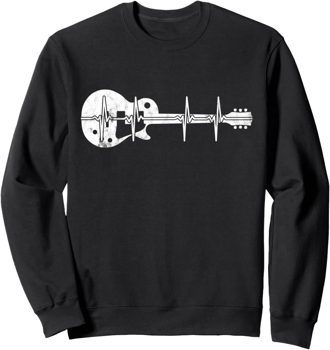 Gitarre Heartbeat Retro Musiker Gitarrist Sweatshirt