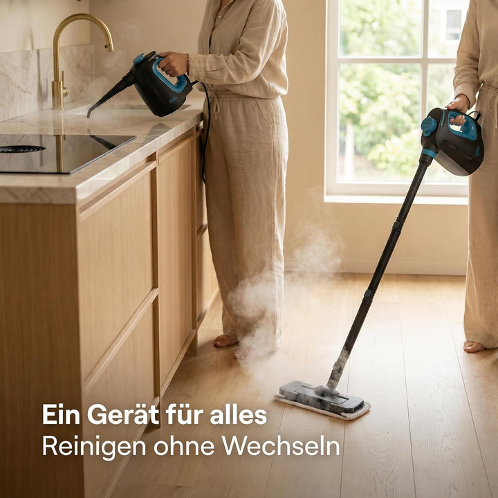 2-in-1 Dampfreiniger – 15 Sek. Aufheizzeit – 30 Min. Dauerbetrieb – Inkl. 12 Zubehörteilen &amp; 3 Duftm