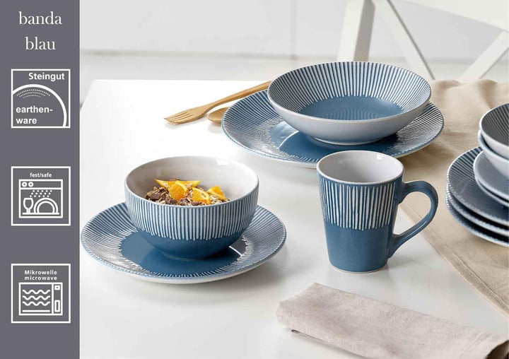 Ritzenhoff &amp; Breker Banda Suppenteller 6er Set, 20 cm, Tiefe Essteller mit Streifen-Relief, Minimali