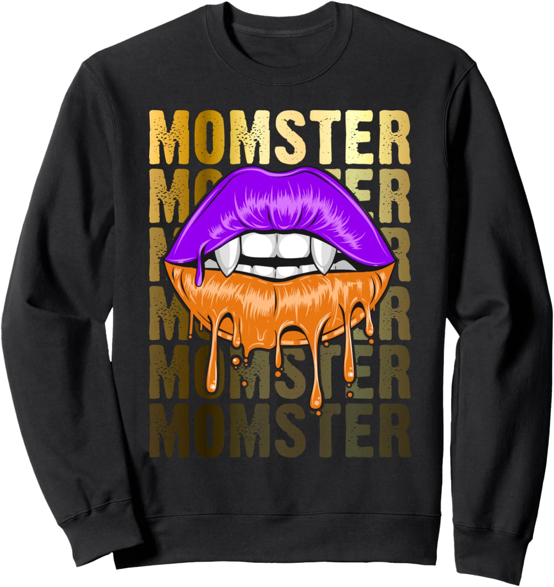 Halloween Mom, Momster, Vampir, orange lila Lippen Sweatshirt