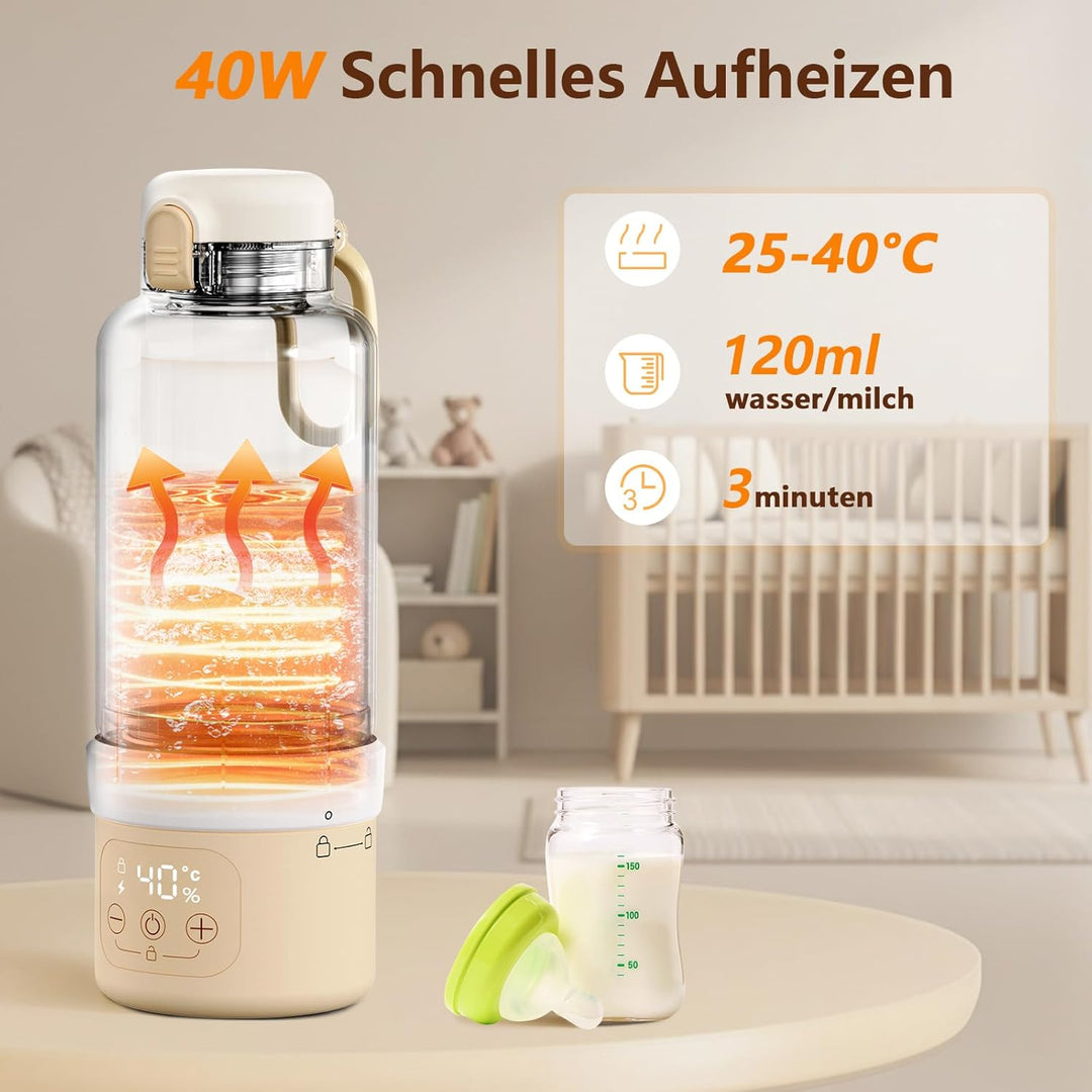 Tragbarer Flaschenwärmer Baby, 500ml Kapazität Flaschenwärmer Baby Unterwegs, Erwärmt Wasser Oder Mi