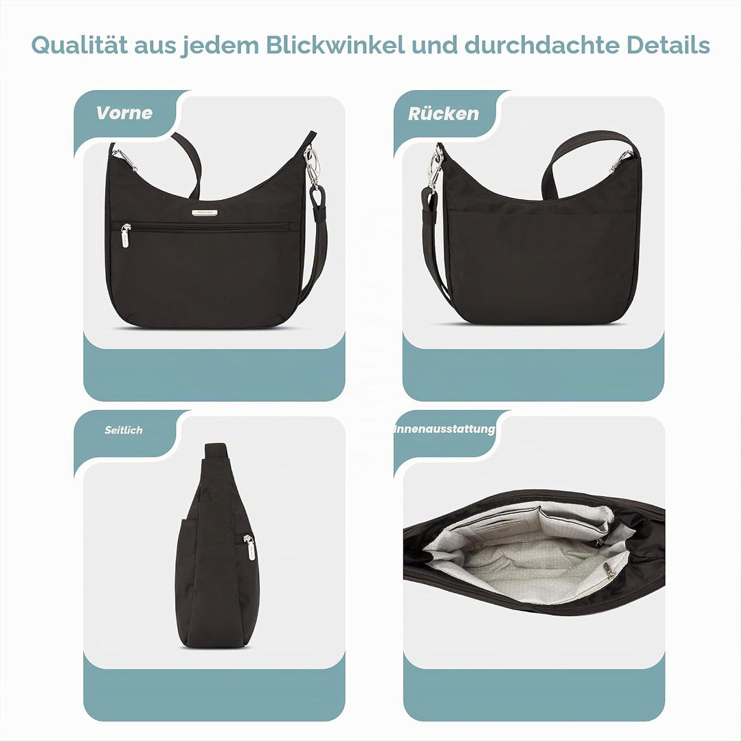 Travelon Unisex Essentials Anti-Diebstahl aufgesetzte Tasche Crossbody-Tasche Patch Crossbody Schwar