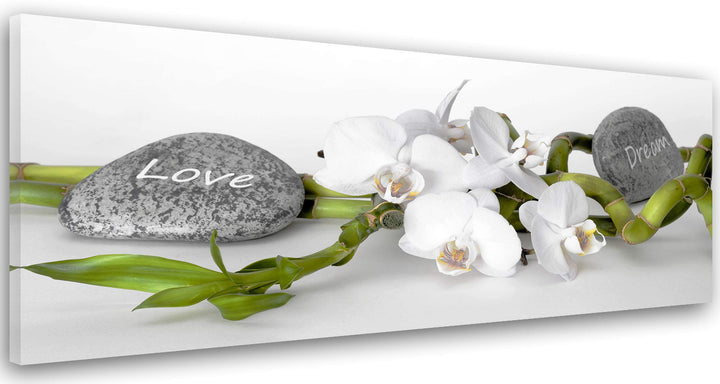Feeby. Leinwandbild, Bilder, Wand Bild, Wandbilder, Kunstdruck 150x50 cm, Orchidee, Natur, Zen, Weis
