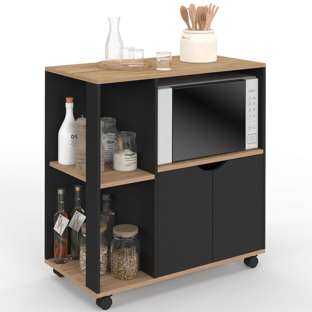 IDMarket - Küchenwagen COSI aus schwarzem Holz und Buchenholzplatten B.76 CM