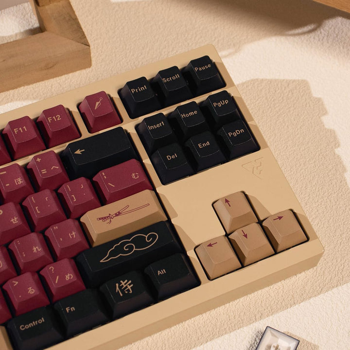 129 Tasten PBT Tastenkappen Dye Sub Cherry Profile Dye Sub Red Samurai Tastenkappen Set Fit for 61/6