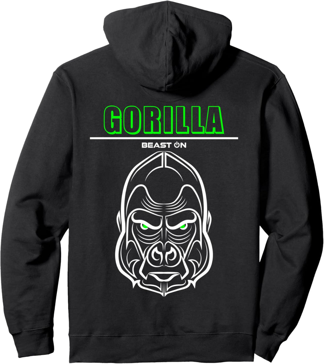 Gorilla Kopf Grün Rücken Motiv Gym Workout Fitness Gains Pullover Hoodie
