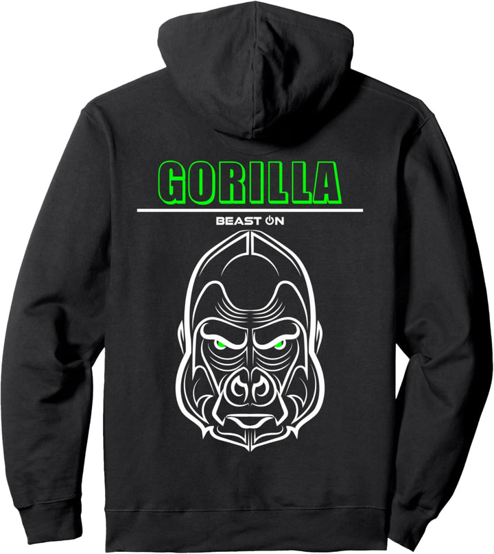 Gorilla Kopf Grün Rücken Motiv Gym Workout Fitness Gains Pullover Hoodie