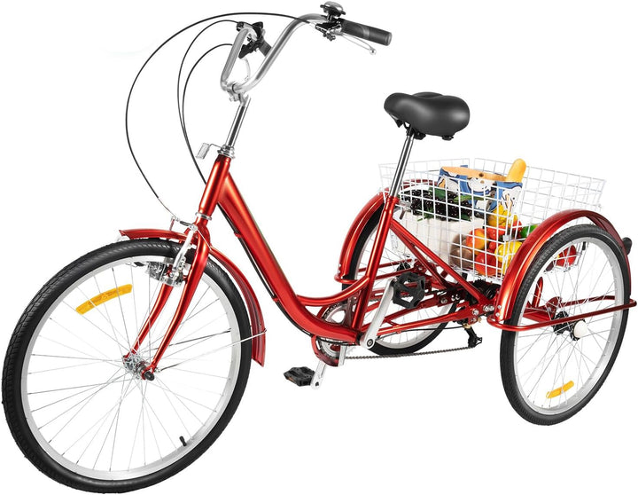 KOLHGNSE Dreirad für Erwachsene, 24 Zoll Dreirad 6-Gang 3-Rad Fahrrad Erwachsene Dreirad Cruise Trik